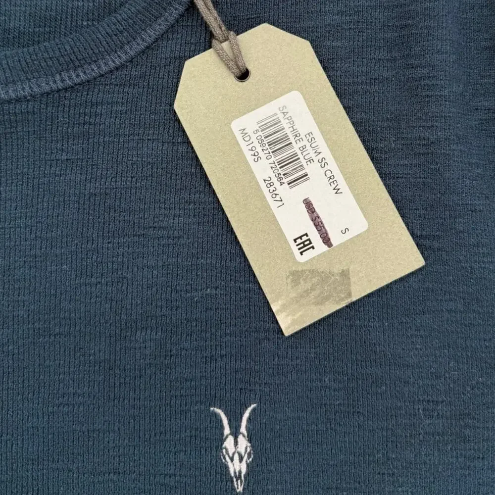 NWT Allsaints Sapphire Blue Esum Short Sleeve Textured Waffle Crewneck T-Shirt - Picture 3 of 8